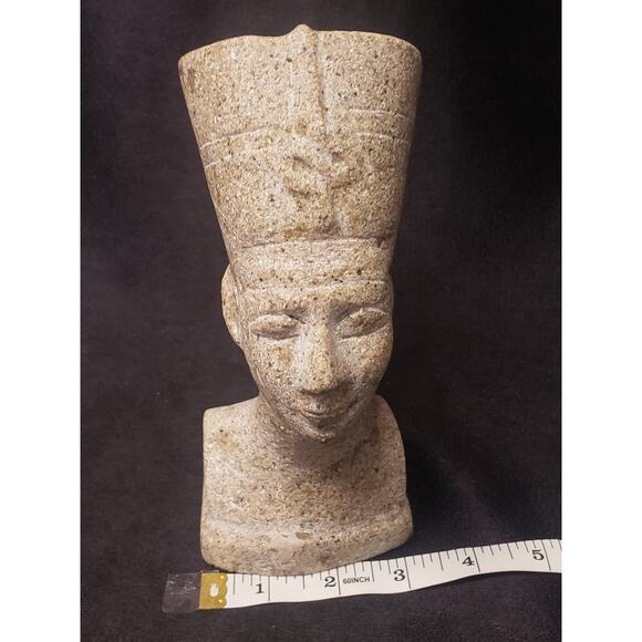 Ancient Egyptian Queen Nefertiti Bust Statue Heavy Granite Stone - Picture 10 of 13